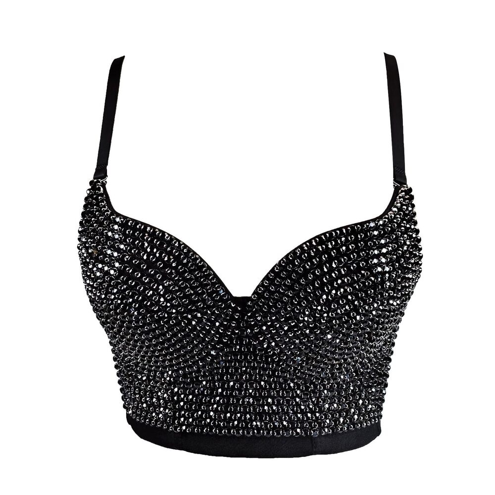6196 Bustier Crop Top Mesh Corset Top Push up Rhinestone Diamond Bra Club